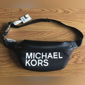 Michael Kors Sport Nylon Fanny Pack Waist Belt Bag - Black w White MK Logo
